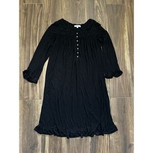Eileen West Nightgown Womens Small Black Ruffled Trim Stretch Modal Button Front